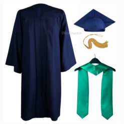 ''Navy Blue Matte Graduation Gown with Peacock Green Stole''>