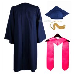 ''Navy Blue Matte Graduation Gown with Pink Stole''>
