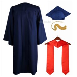 ''Navy Blue Matte Graduation Gown with Red Stole''>