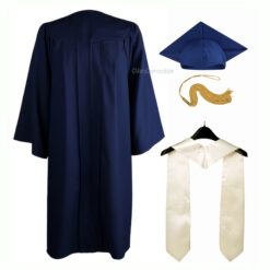 ''Navy Blue Matte Graduation Gown with White Stole''>