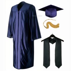 ''Navy Blue Shiny Convocation Gown and Cap with Black Stole''>