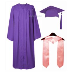 ''Purple Matte Graduation Gown with Baby Pink Stole''>