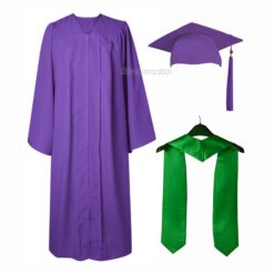 ''Purple Matte Graduation Gown with Green Stole''>