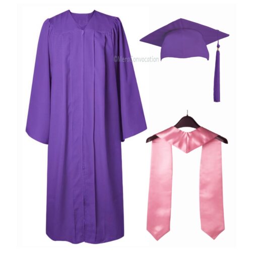 ''Purple Matte Graduation Gown with Light Pink Stole''>