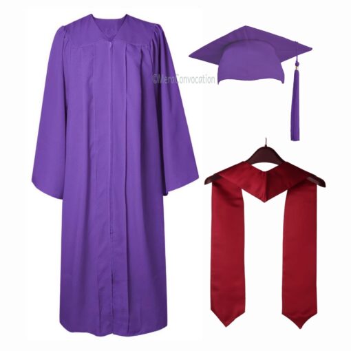 ''Purple Matte Graduation Gown with Maroon Stole''>