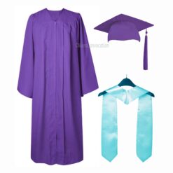 ''Purple Matte Graduation Gown with Sky Blue Stole''>