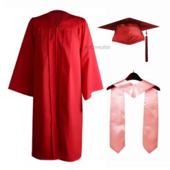 ''Red Matte Graduation Gown with Baby Pink Stole''>