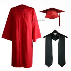 ''Red Matte Graduation Gown with Black Stole''>