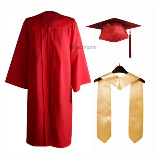 ''Red Matte Graduation Gown with Cream Stole''>