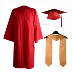 ''Red Matte Graduation Gown with Golden Stole''>
