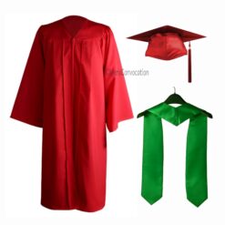 ''Red Matte Graduation Gown with Green Stole''>