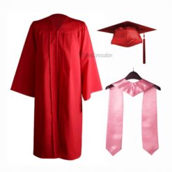 ''Red Matte Graduation Gown with Light Pink Stole''>