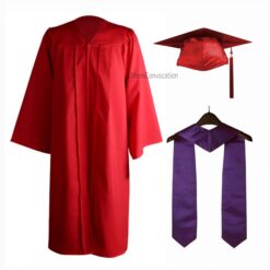 ''Red Matte Graduation Gown with Purple Stole''>