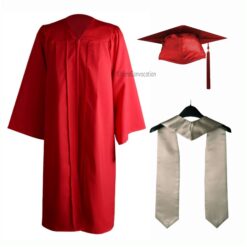 ''Red Matte Graduation Gown with Silver Stole''>