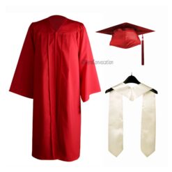 ''Red Matte Graduation Gown with White Stole''>