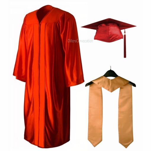 ''Red Shiny Convocation Gown with Golden Stole''>