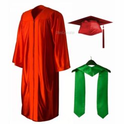''Red Shiny Convocation Gown with Green Stole''>