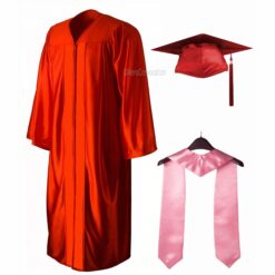 ''Red Shiny Convocation Gown with Light Pink Stole''>