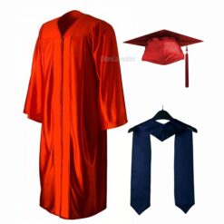 ''Red Shiny Convocation Gown with Navy Blue Stole''>