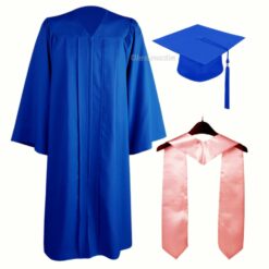 ''Royal Blue Matte Zipper Graduation Gown with Baby Pink Stole''>