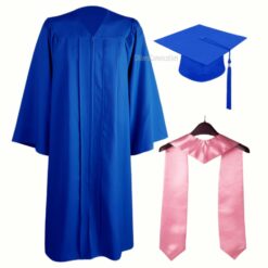 ''Royal Blue Matte Zipper Graduation Gown with Pink Stole''>