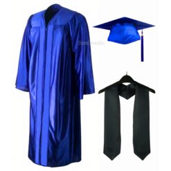 ''Royal Blue Shiny Zipper Convocation Gown and Cap with Black Stole''>
