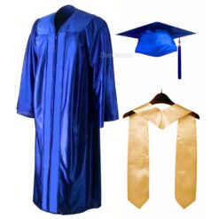 ''Royal Blue Shiny Zipper Convocation Gown and Cap with Cream Stole''>