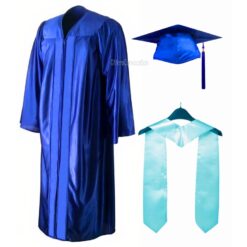 ''Royal Blue Shiny Zipper Convocation Gown and Cap with Sky Blue Stole''>