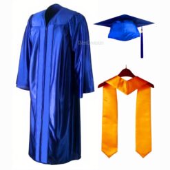 ''Royal Blue Shiny Zipper Convocation Gown and Cap with Yellow Stole''>