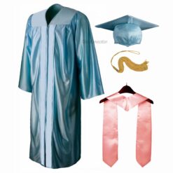 ''Sky Blue Shiny Convocation Gown and Cap with Baby Pink Stole''>