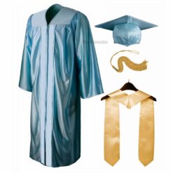 ''Sky Blue Shiny Convocation Gown and Cap with Cream Stole''>