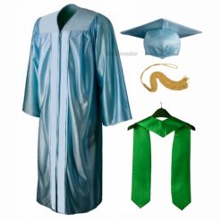 ''Sky Blue Shiny Convocation Gown and Cap with Green Stole''>