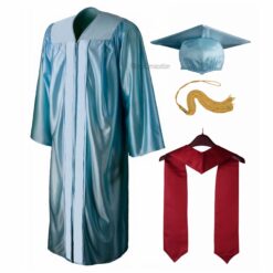 ''Sky Blue Shiny Convocation Gown and Cap with Maroon Stole''>