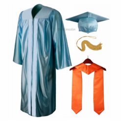 ''Sky Blue Shiny Convocation Gown and Cap with Orange Stole''>