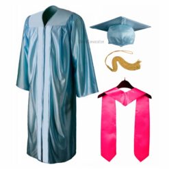 ''Sky Blue Shiny Convocation Gown and Cap with Pink Stole''>