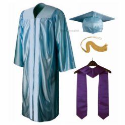 ''Sky Blue Shiny Convocation Gown and Cap with Purple Stole''>