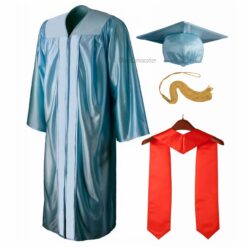 ''Sky Blue Shiny Convocation Gown and Cap with Red Stole''>