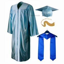 ''Sky Blue Shiny Convocation Gown and Cap with Royal Blue Stole''>