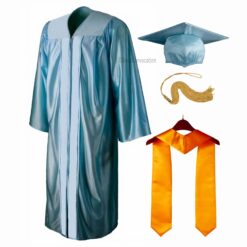 ''Sky Blue Shiny Convocation Gown and Cap with Yellow Stole''>