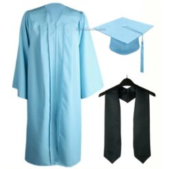 ''Sky Blue Zipper Graduation Gown with Black Stole''>