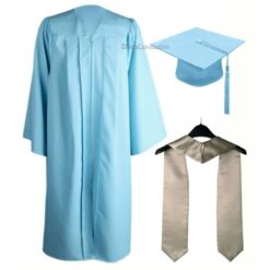 ''Sky Blue Zipper Graduation Gown with Grey Stole''>