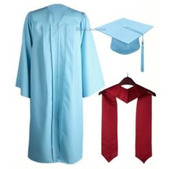 ''Sky Blue Zipper Graduation Gown with Maroon Stole''>