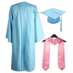 ''Sky Blue Zipper Graduation Gown with Pink Stole''>