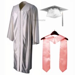 ''White Shiny Convocation Gown and Cap with Baby Pink Stole''>