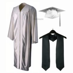 ''White Shiny Convocation Gown and Cap with Black Stole''>