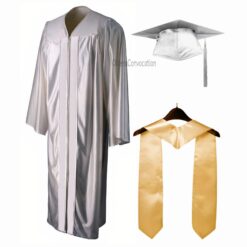 ''White Shiny Convocation Gown and Cap with Cream Stole''>