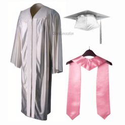 ''White Shiny Convocation Gown and Cap with Light Pink Stole''>