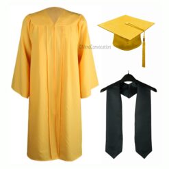 ''Yellow Matte Graduation Gown with Black Stole''>
