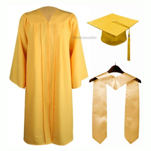 Yellow''Yellow Matte Graduation Gown with Cream Stole''>