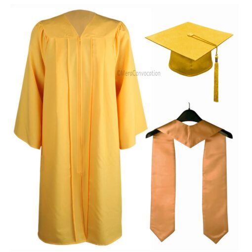 ''Yellow Matte Graduation Gown with Golden Stole''>